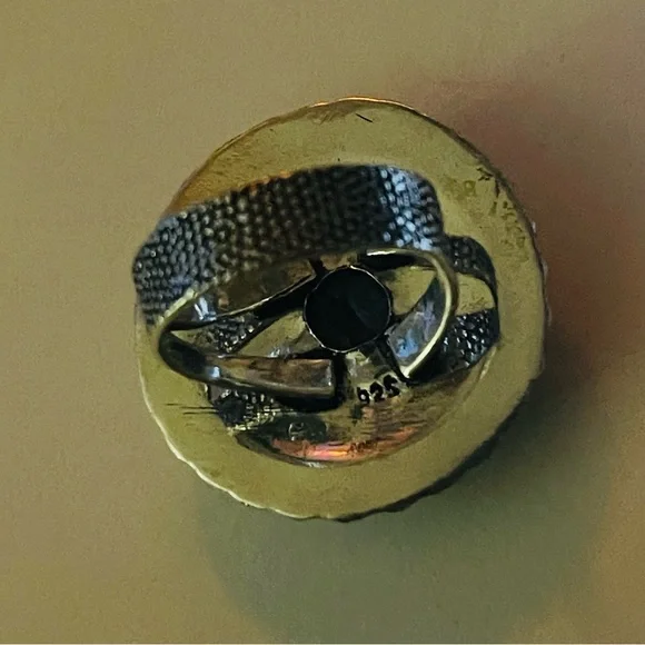 New Artisan Blue Green Natural Azurite Stone 925 Sterling Silver Circle Ring - Picture 6 of 15